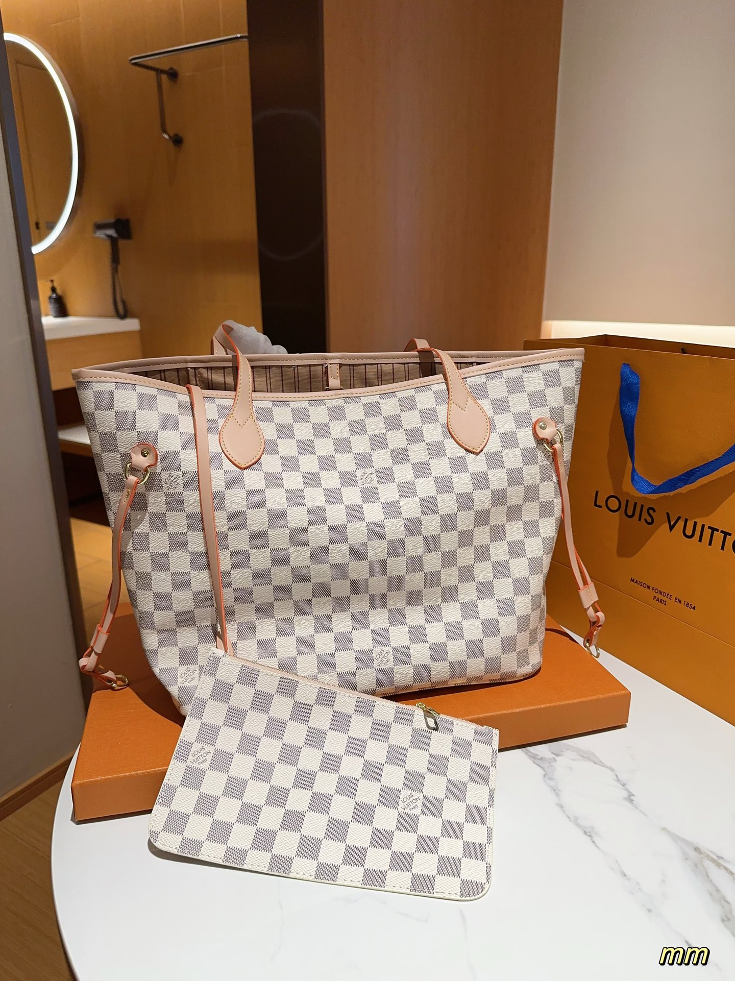 Louis Vuitton LV Neverfull AAAAA
 Handbags Tote Bags White Damier Azur