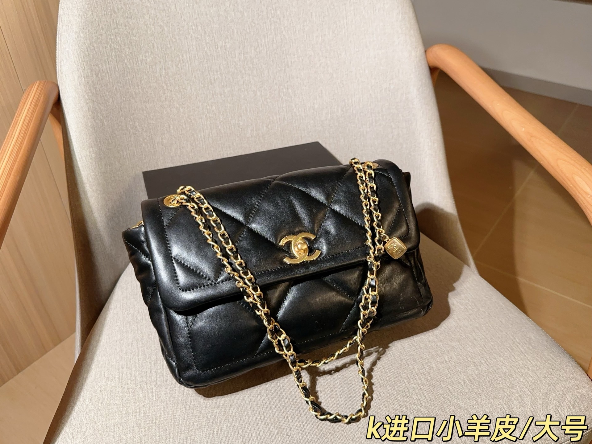 💰455 进口小羊皮/大号 Chanel香奈儿 25k新款黑色口盖包hobo~链条斜挎包~ 尺寸30cm 礼盒包装🎁