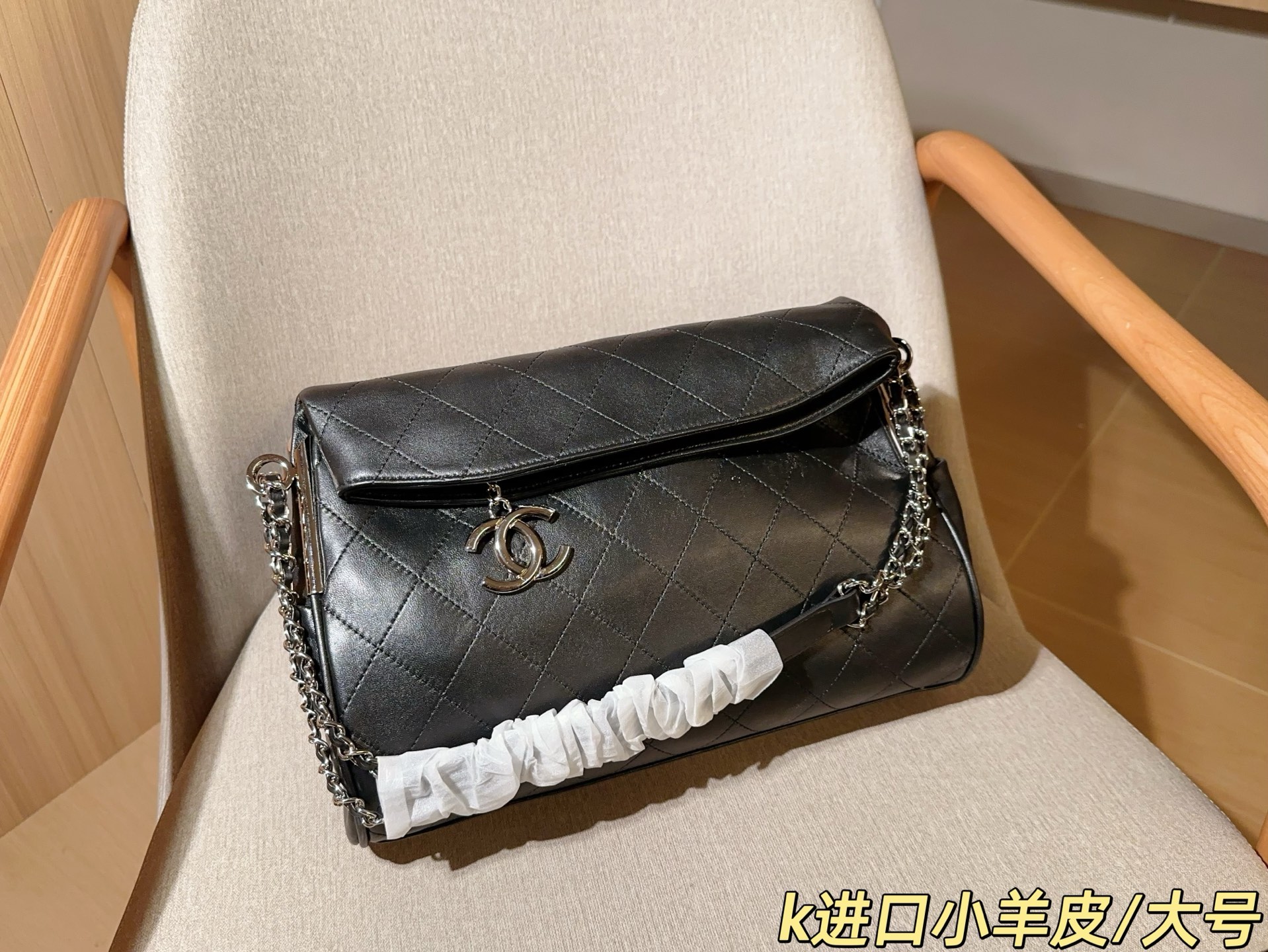 💰465 进口小羊皮/大号 Chanel香奈儿 新品口盖包~菱格hobo折盖包~ 尺寸35cm 礼盒包装🎁