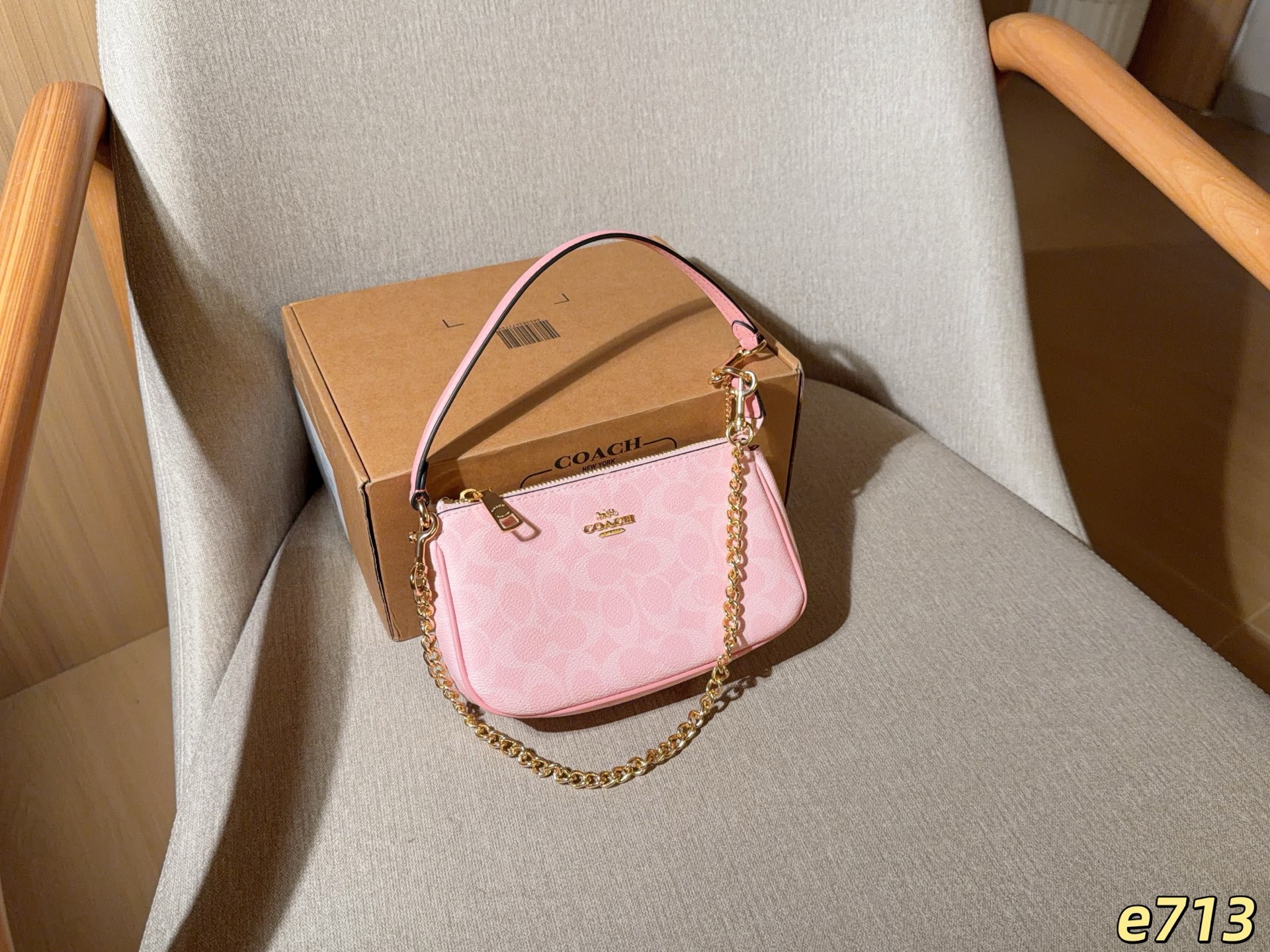 Coach Light khaki signature monogram mini shoulder