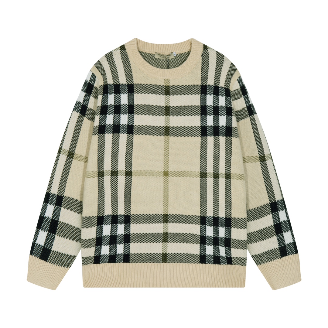 Suéter de lana de punto clásico a cuadros de Burberry. Colores: marrón oscuro, marrón claro. Tallas: S M L XL XXL