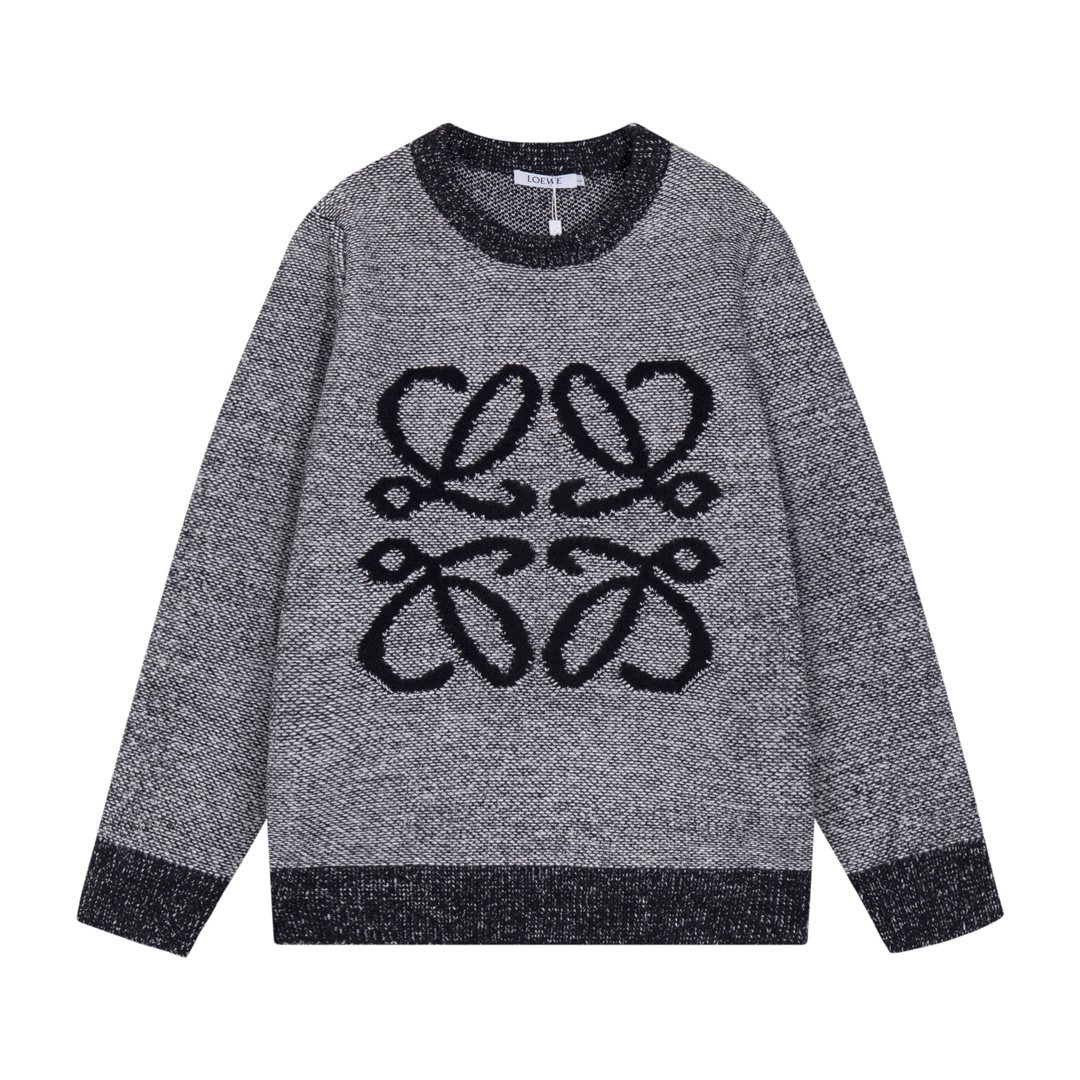 🅿️150 LOEWE罗意威拼色模糊logo提花羊毛针织毛衣 颜色：灰色 码数：S M L XL XXL