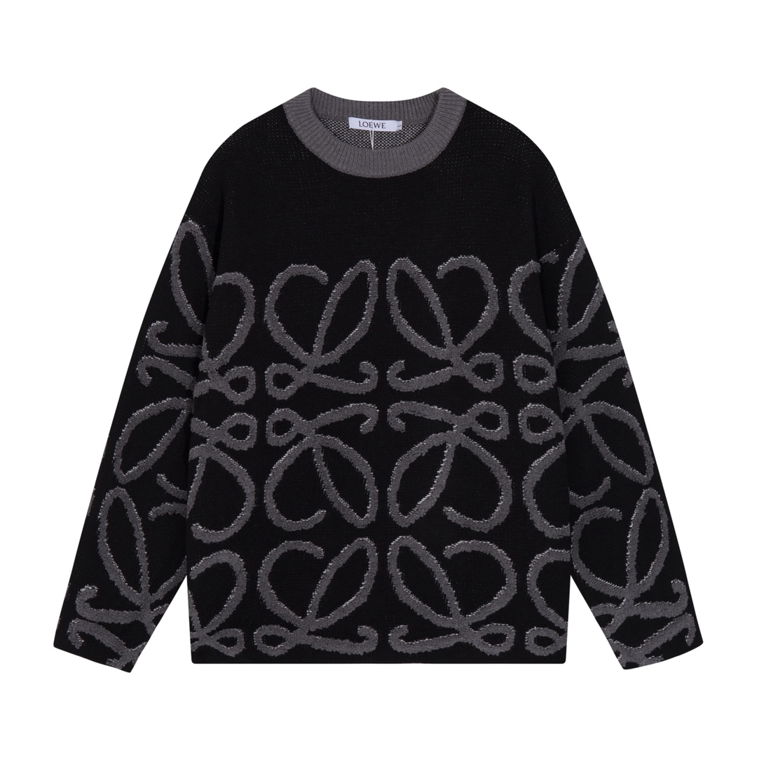 🅿️170 LOEWE罗意威大logo绣花羊毛针织毛衣 颜色：黑色 码数：S M L XL XXL