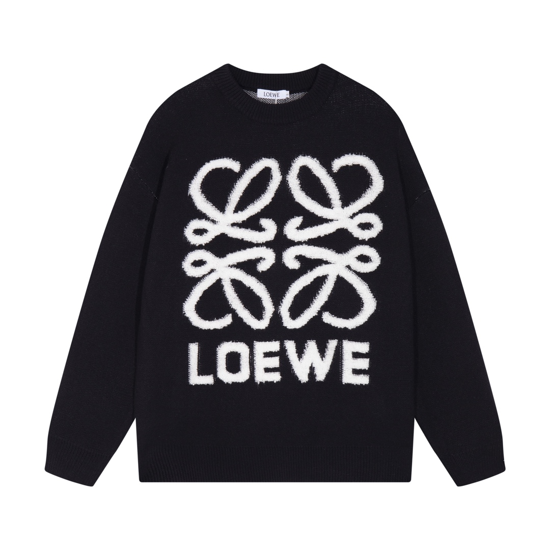 🅿️160 LOEWE罗意威大logo拼接绣花羊毛针织毛衣 颜色：白色 黑色 码数：S M L XL XXL
