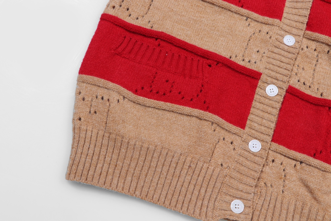 Gucci Red Brown Striped Wool Sweater Coat in Sizes SM, L, XL, XXL - 图片 3