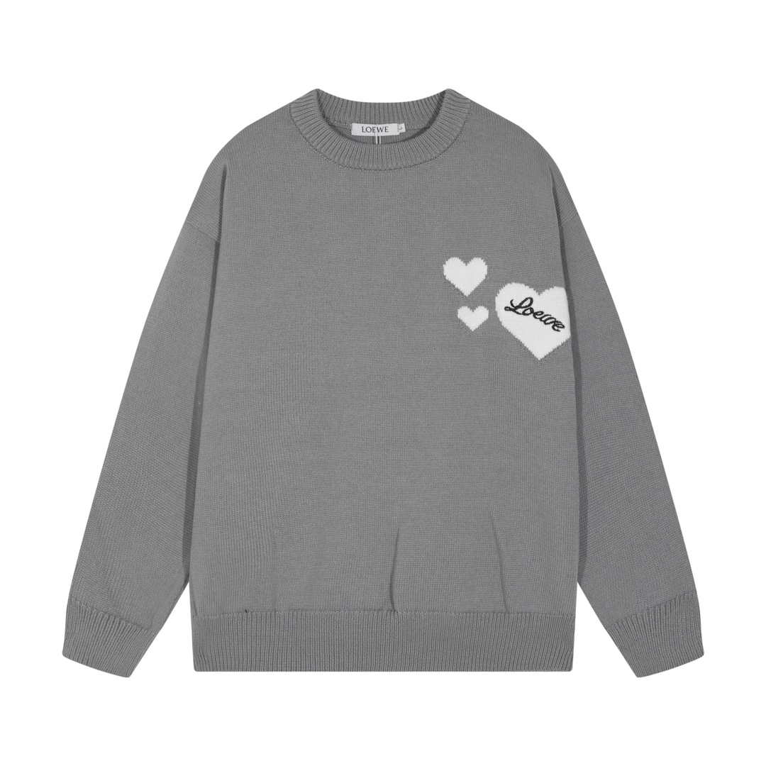 🅿️150 Loewe Clásico jersey de cuello redondo de lana gris con corazón. Color: gris. Tallas: S M L XL XXL
