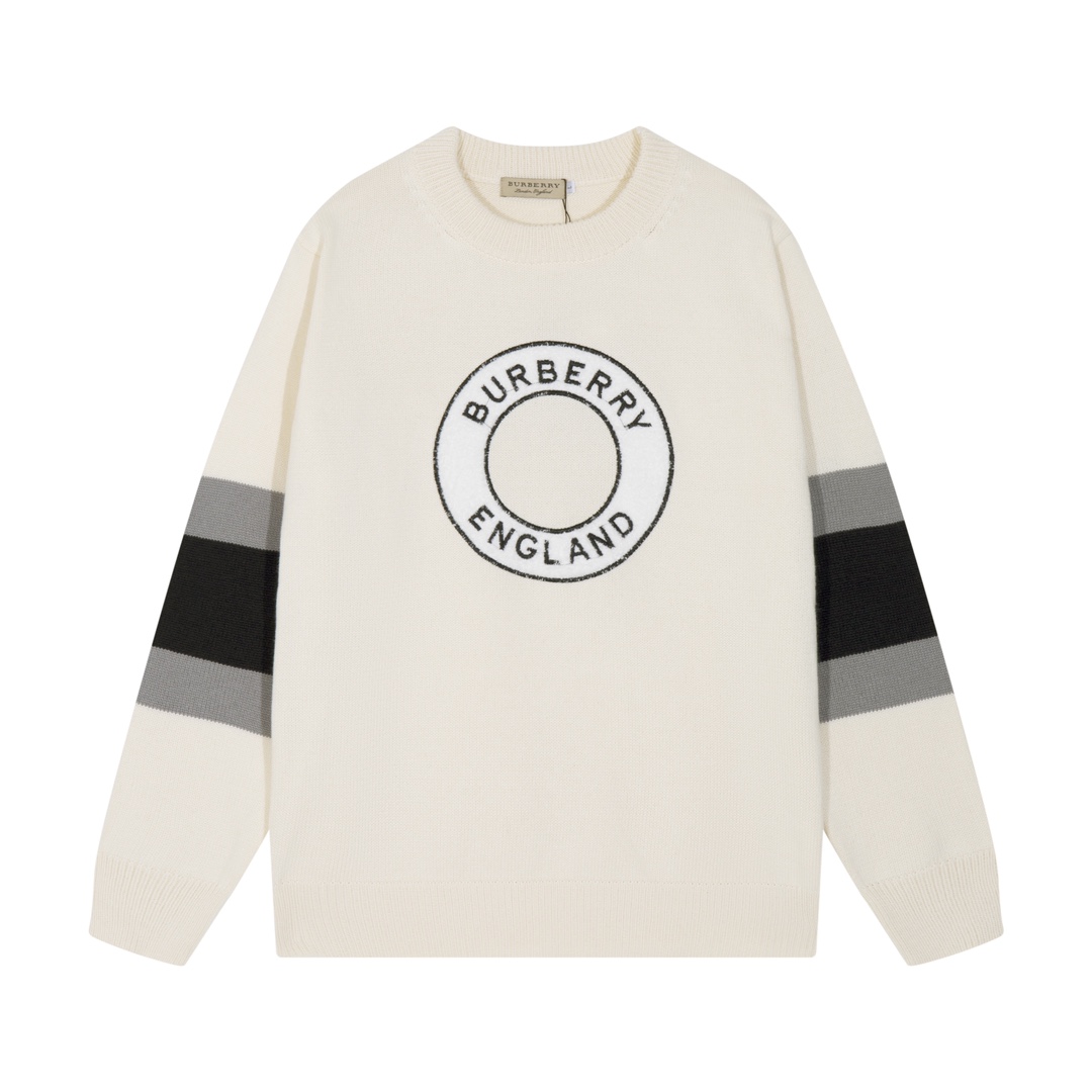 Suéter de mezcla de lana con pequeño logotipo incrustado de Burberry. Color: blanco crema. Tallas: S M L XL XXL