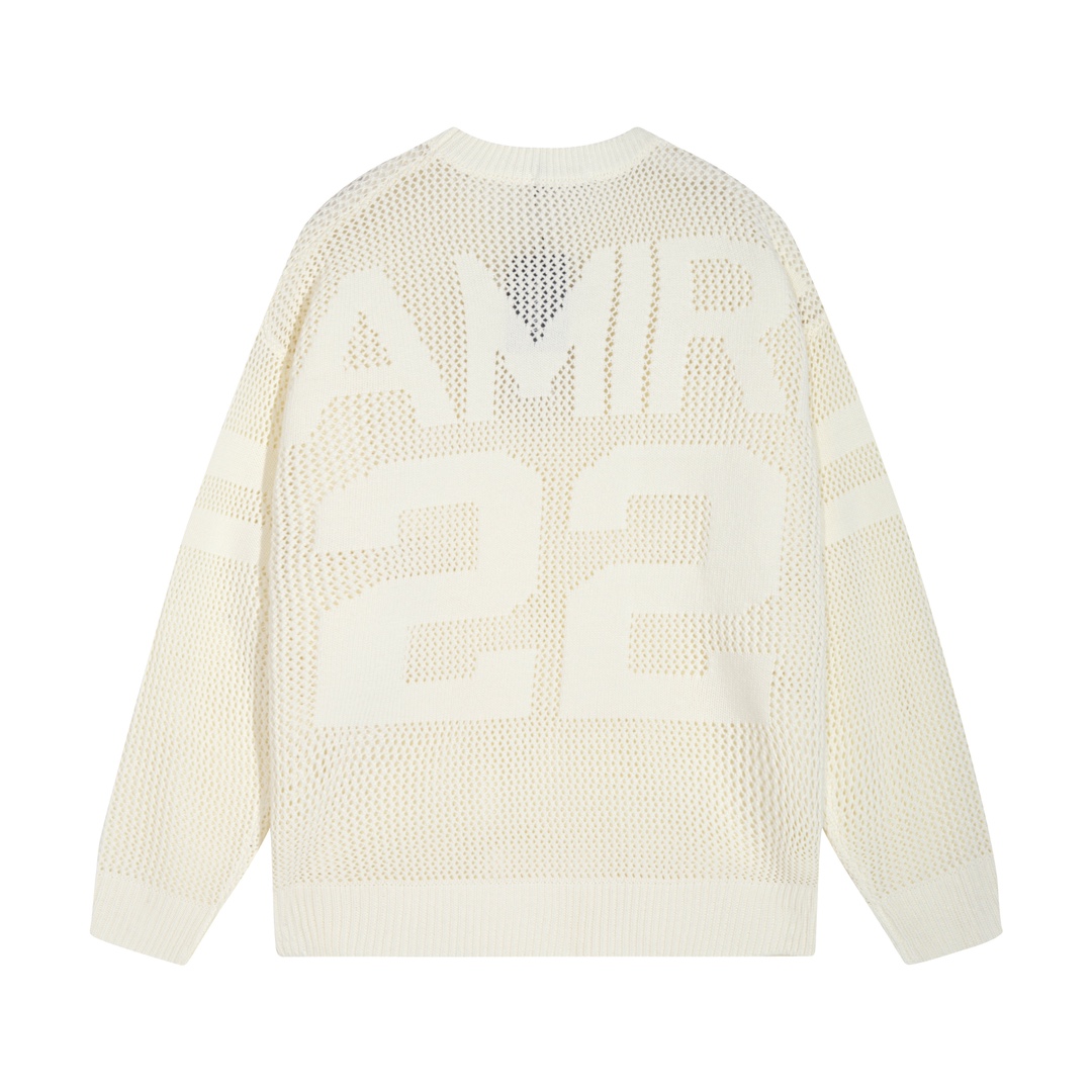 AMIRI 2024 Sweaters: Front-and-Back Logo Flowers, Tiara Design in Black and Pearl White - 图片 2