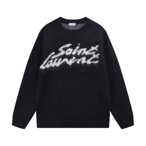 Yves Saint Laurent Mohair Blend Sweater with Signature Jacquard - Black 1 Yves Saint Laurent Mohair Blend Sweater with Signature Jacquard - Black