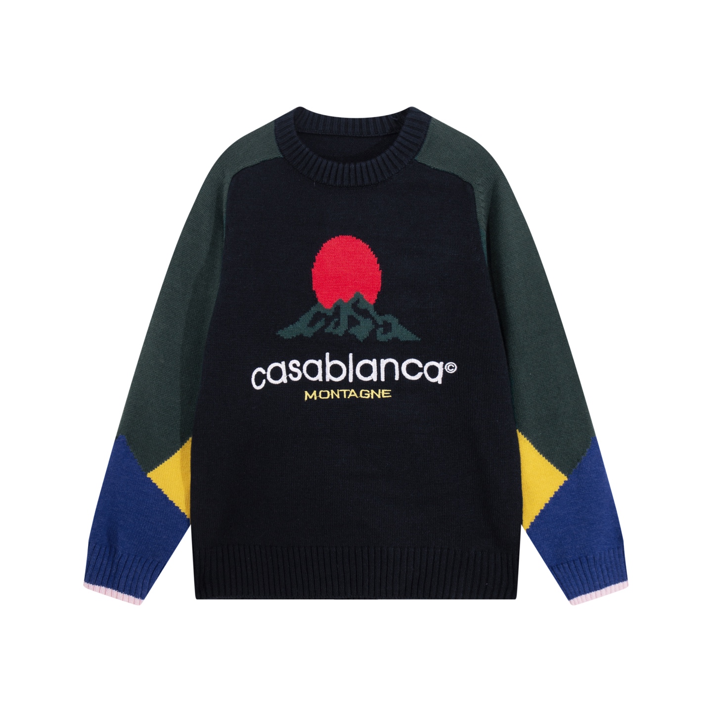 P160 Casablanca Casablanca, nuevo diseño de dos tonos con patrón de montaña, suéter de punto de cuello redondo, color: …