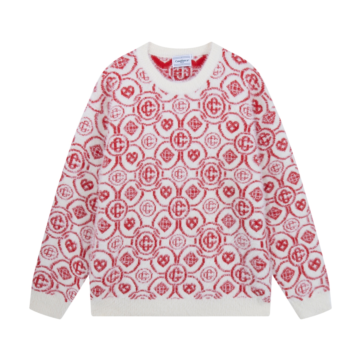 P200 Casablanca Casablanca, nuevo suéter de lana con logo estampado en toda la prenda, colores: rojo, negro, tallas: S …
