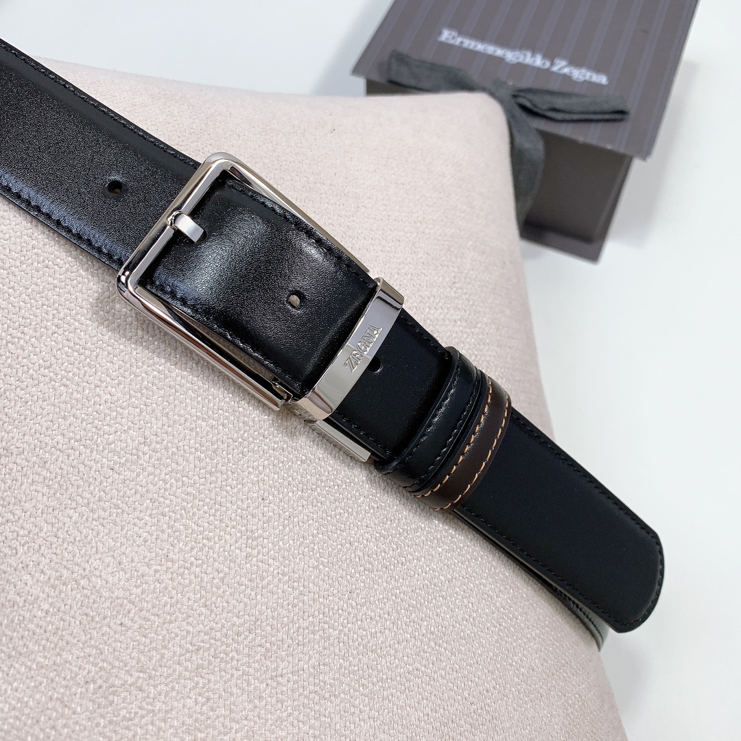 Montblanc 代购级 万宝龙细针男士旋转扣双用皮带，光皮3.5cm 双用针扣简约版腰带