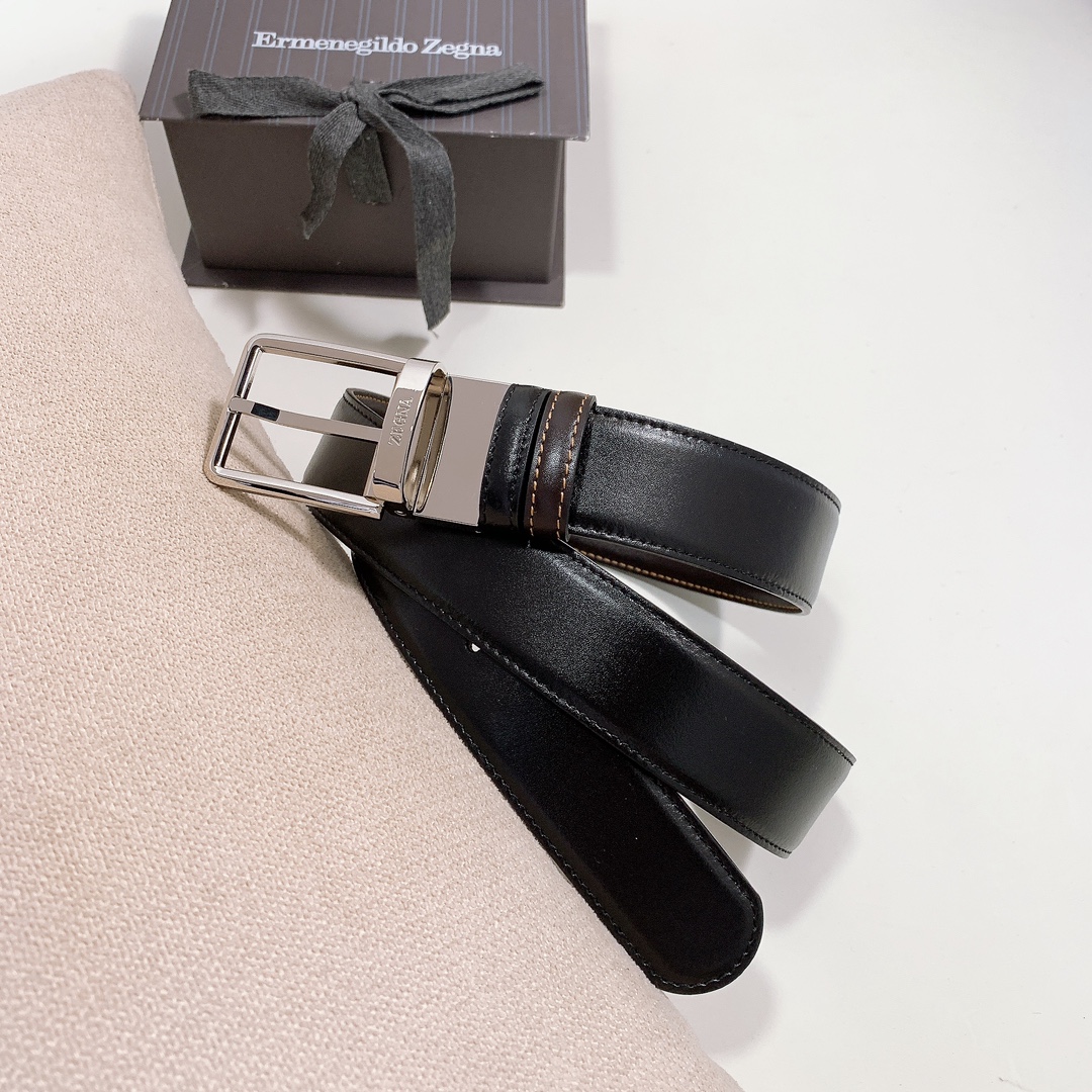 Montblanc 代购级 万宝龙细针男士旋转扣双用皮带，光皮3.5cm 双用针扣简约版腰带
