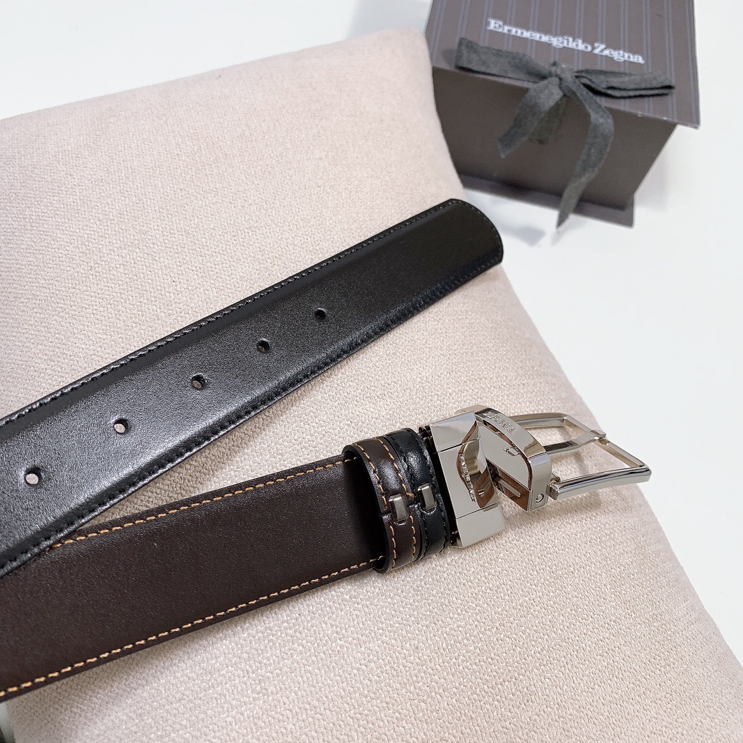 Montblanc 代购级 万宝龙细针男士旋转扣双用皮带，光皮3.5cm 双用针扣简约版腰带