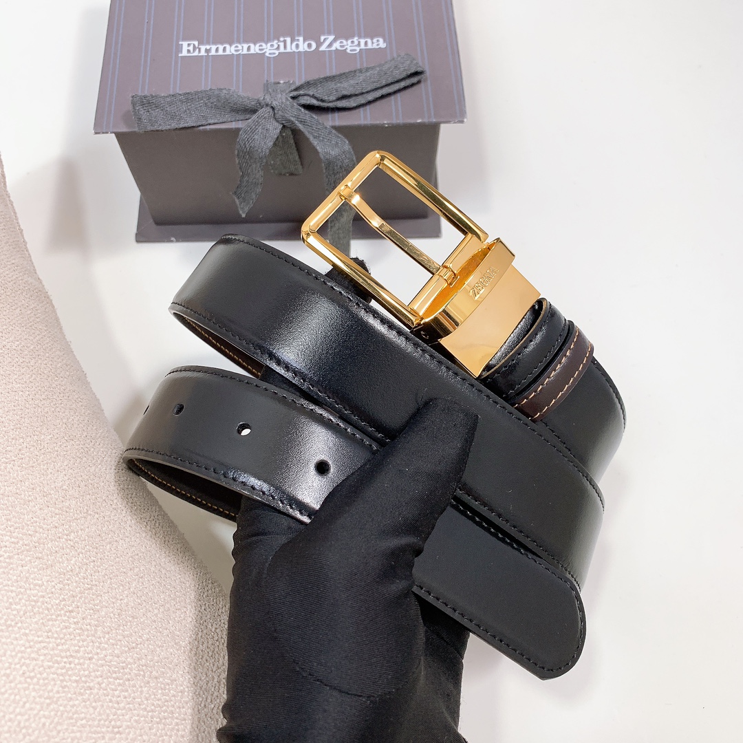 Montblanc 代购级 万宝龙细针男士旋转扣双用皮带，光皮3.5cm 双用针扣简约版腰带