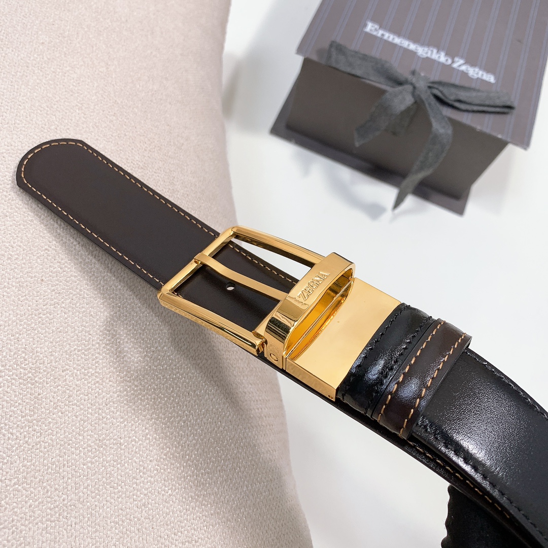 Montblanc 代购级 万宝龙细针男士旋转扣双用皮带，光皮3.5cm 双用针扣简约版腰带