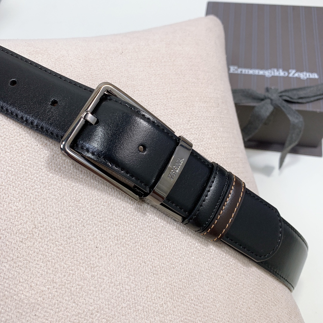 Montblanc 代购级 万宝龙细针男士旋转扣双用皮带，光皮3.5cm 双用针扣简约版腰带