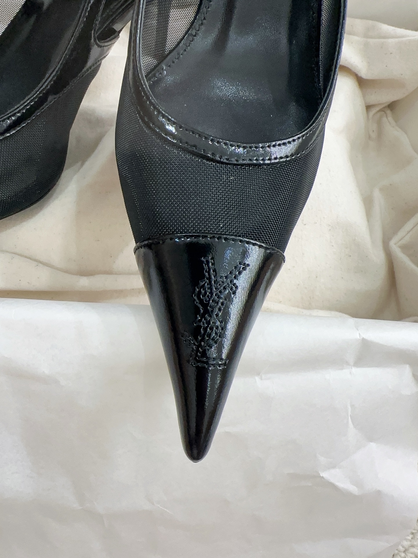 YSL Black Mesh Slingback Heels