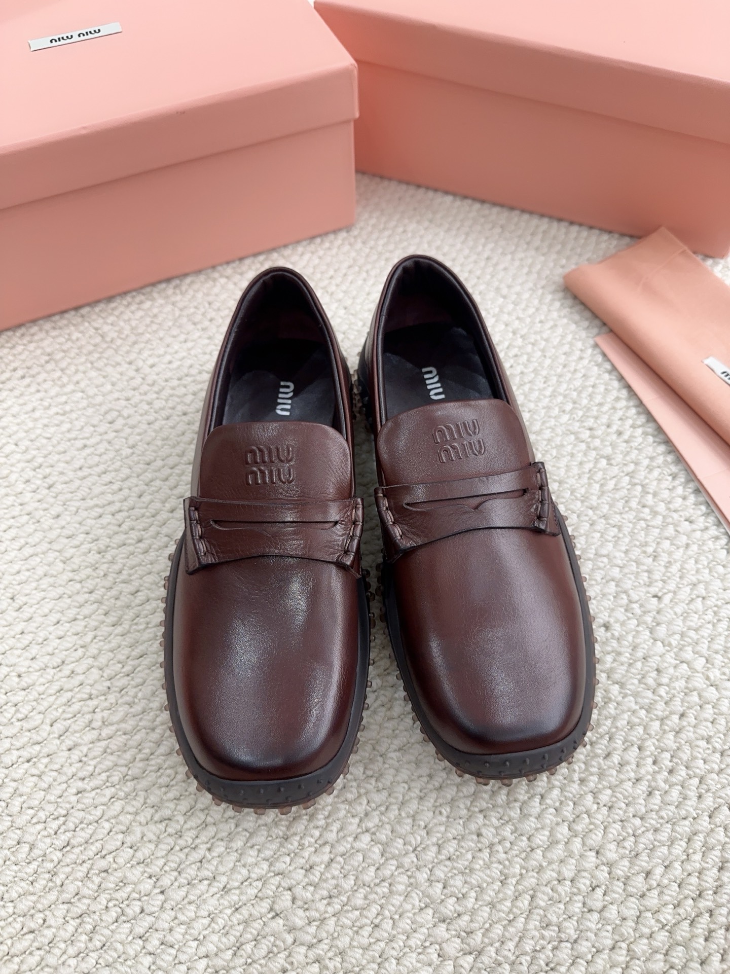 MIU MIU Brown Leather Penny Loafers