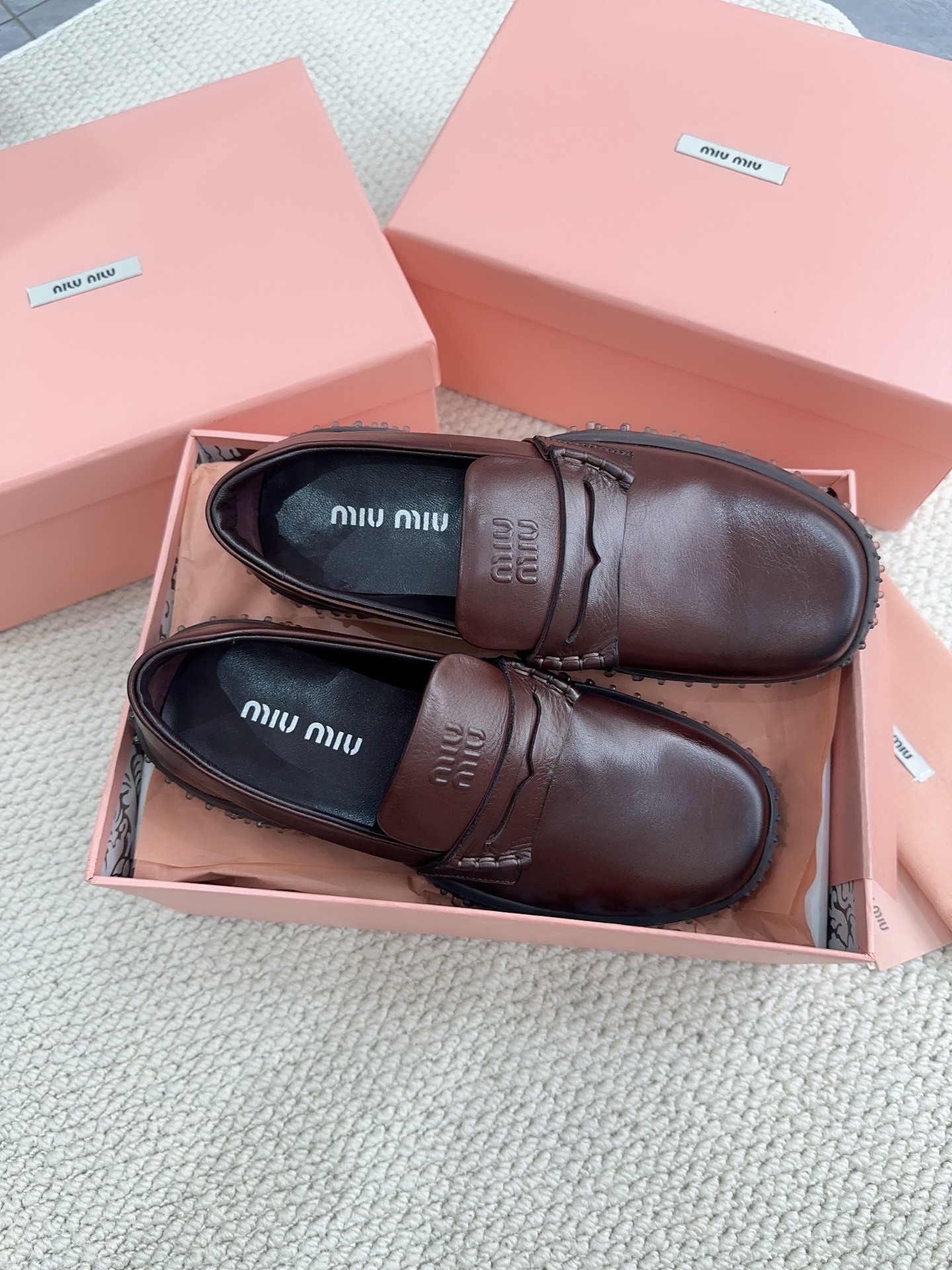MIU MIU Brown Leather Penny Loafers