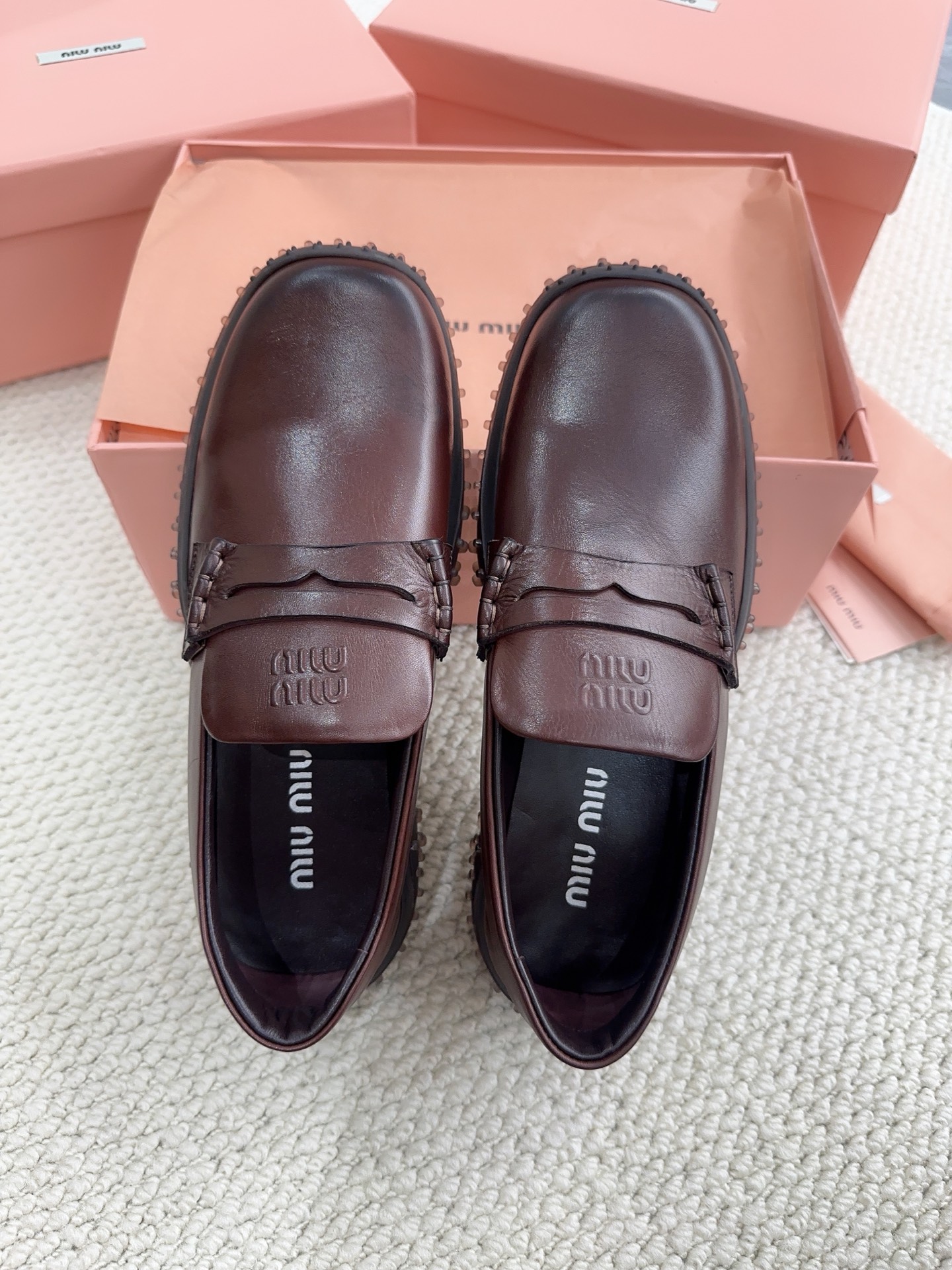 MIU MIU Brown Leather Penny Loafers