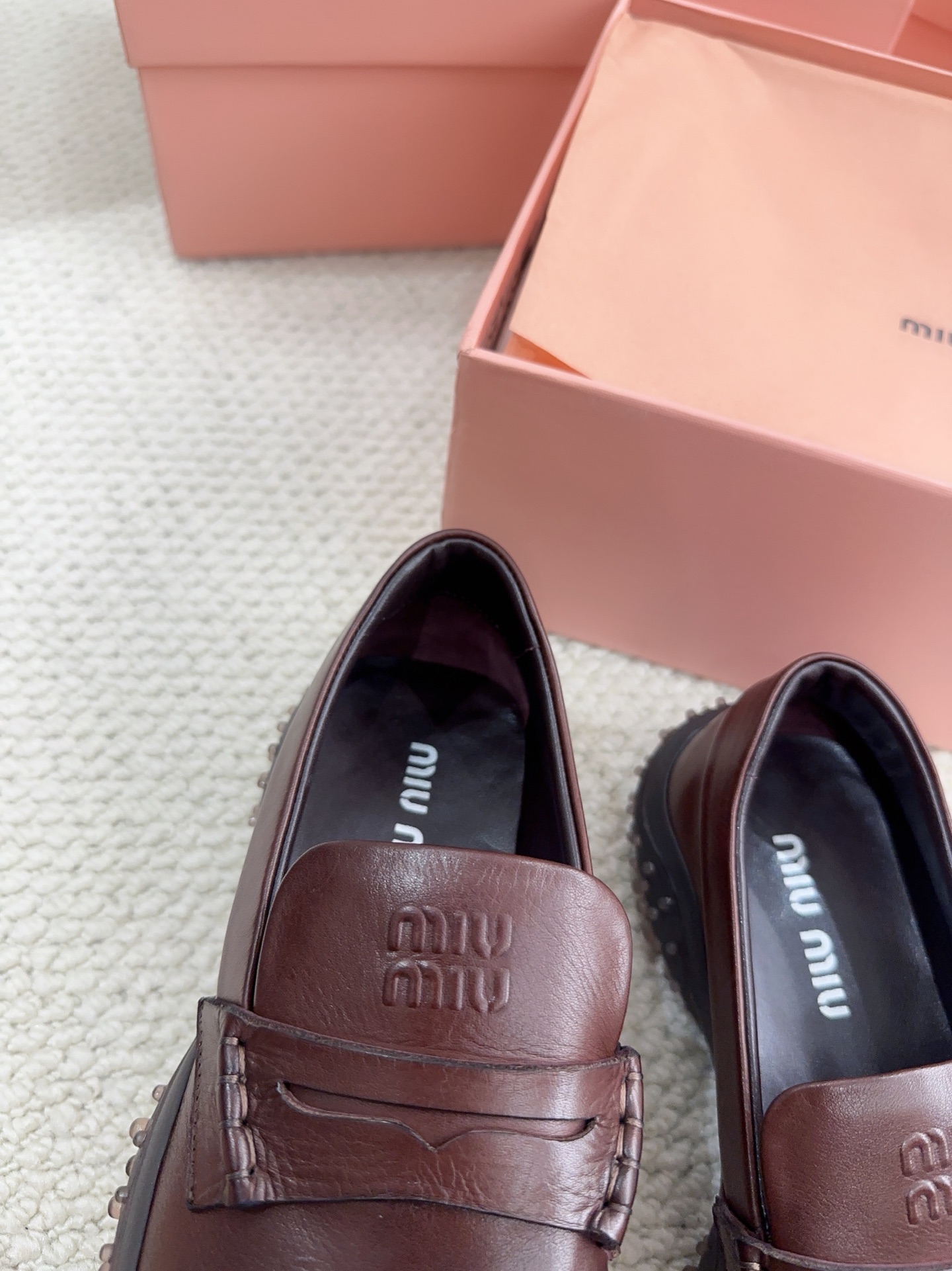 MIU MIU Brown Leather Penny Loafers