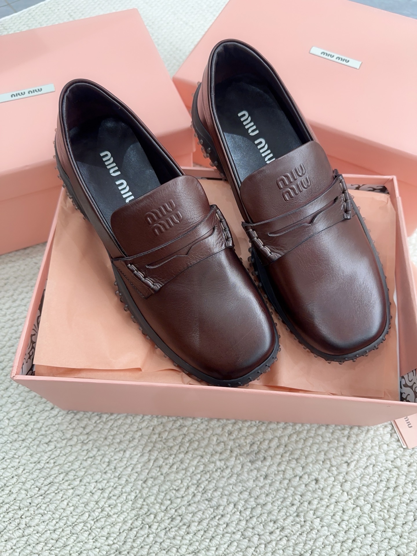 MIU MIU Brown Leather Penny Loafers