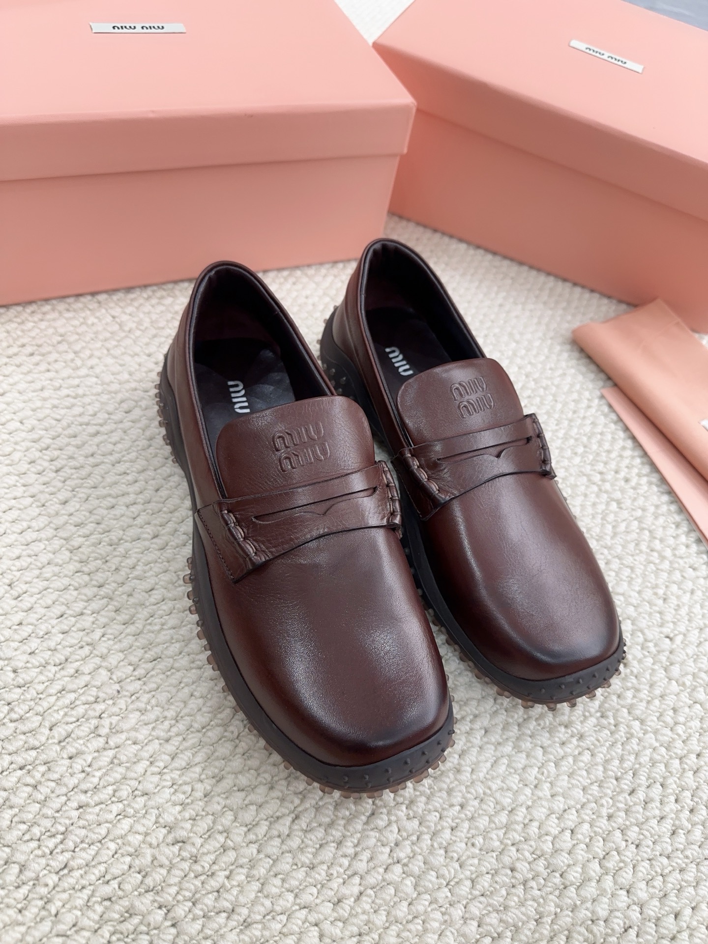 MIU MIU Brown Leather Penny Loafers