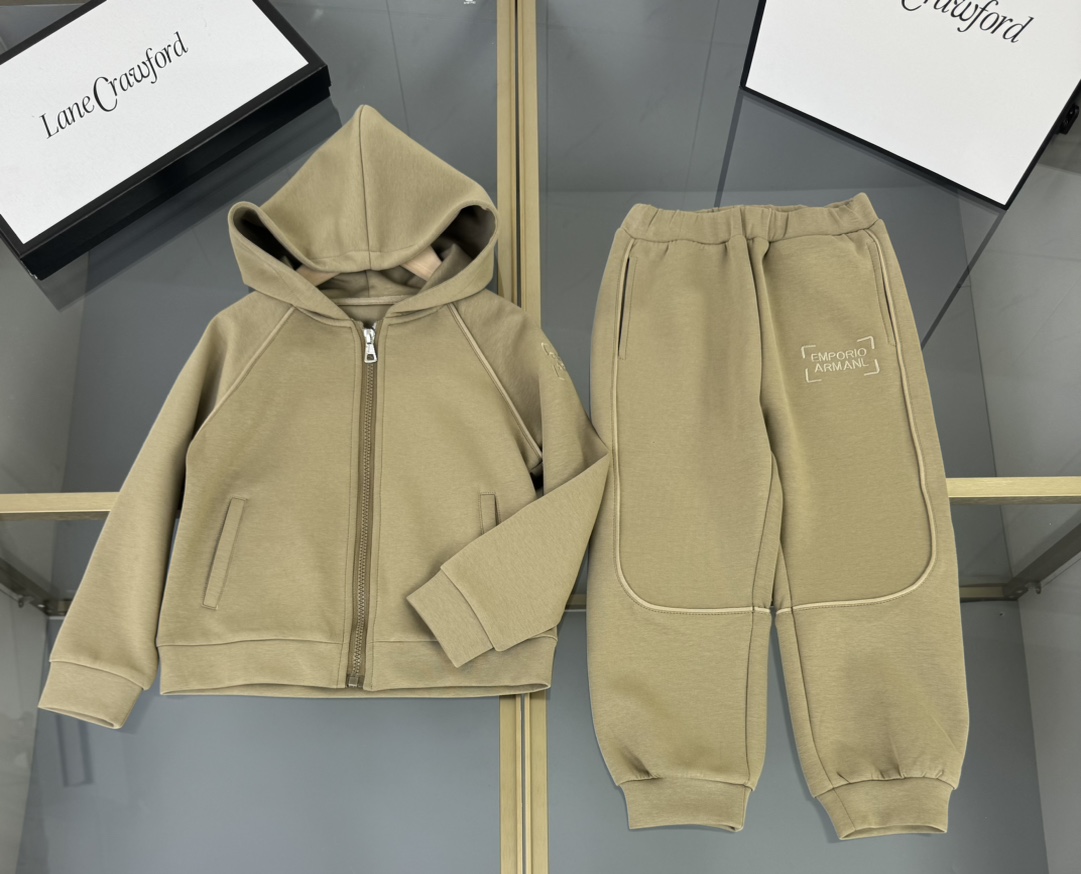 Emporio Armani Kids' Beige Cotton Blend Hoodie and Jogger Set