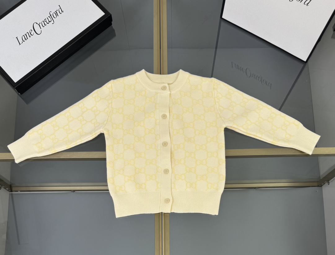 Gucci Cardigan Enfant en Coton Mélangé avec Motif Double G, Couleur Crème