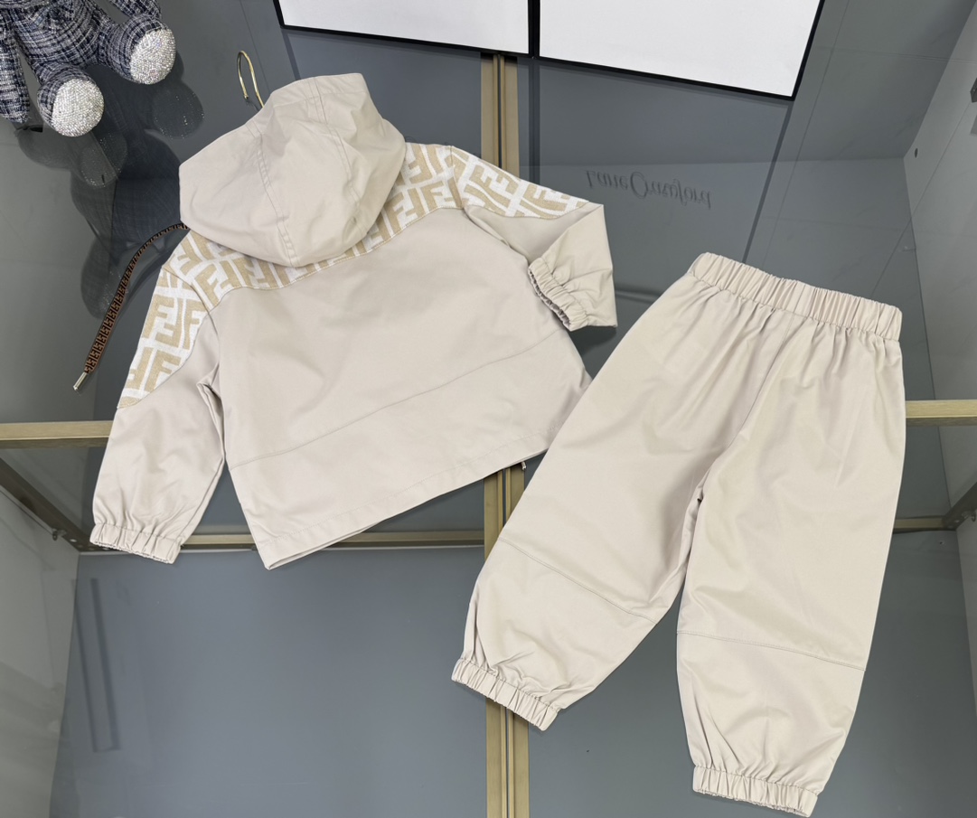 Fendi Kids' Beige FF Logo Hooded Jacket & Pants Set - Spring/Summer Collection 10 i1758102129 2857 0
