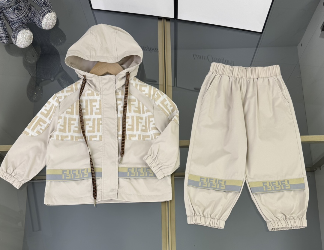 Fendi Kids' Beige FF Logo Hooded Jacket & Pants Set - Spring/Summer Collection 2 i1758102129 4018 4