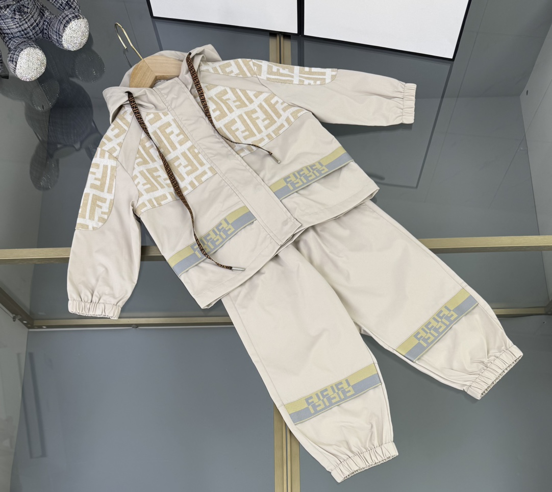 Fendi Kids' Beige FF Logo Hooded Jacket & Pants Set - Spring/Summer Collection 3 i1758102129 5107 2