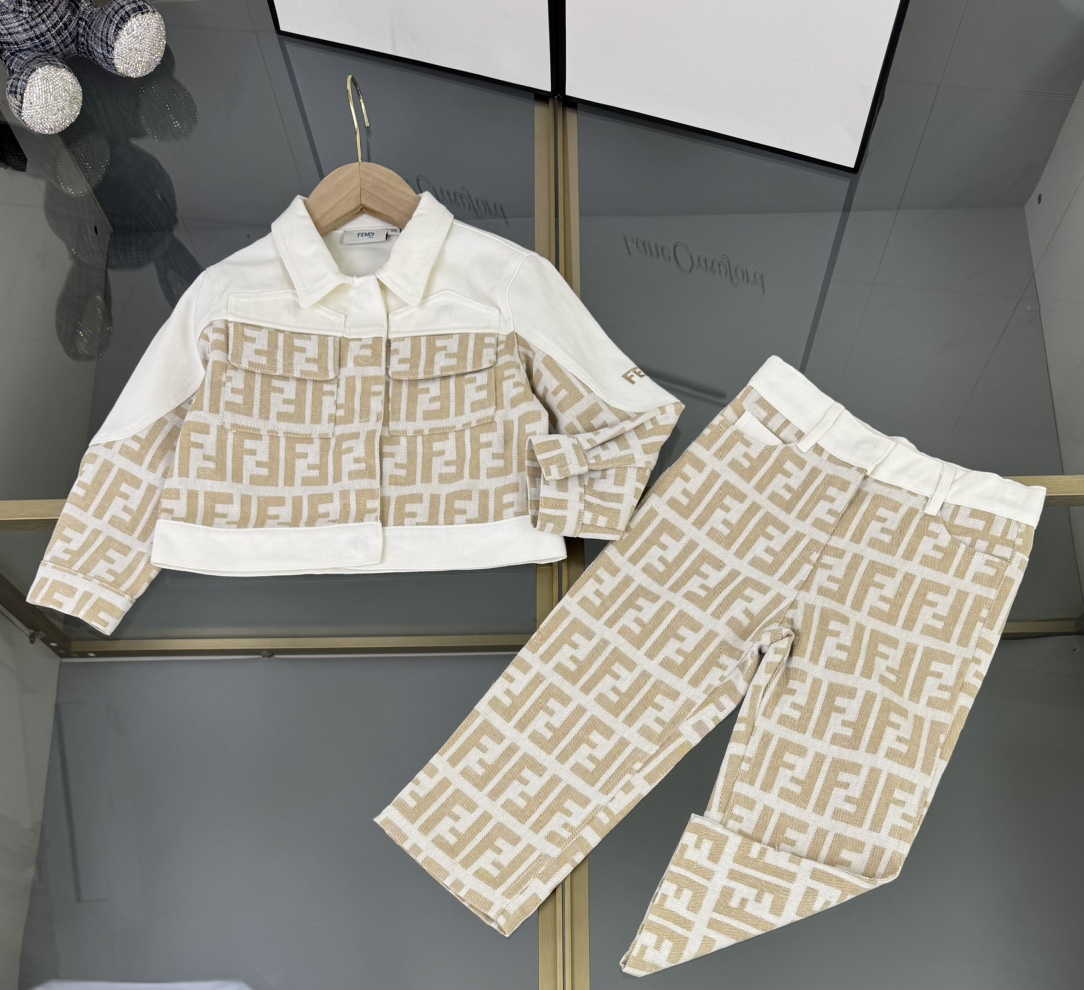 Fendi Kids' FF Jacquard Denim Jacket & Pants Set - Chic Designer Outfit