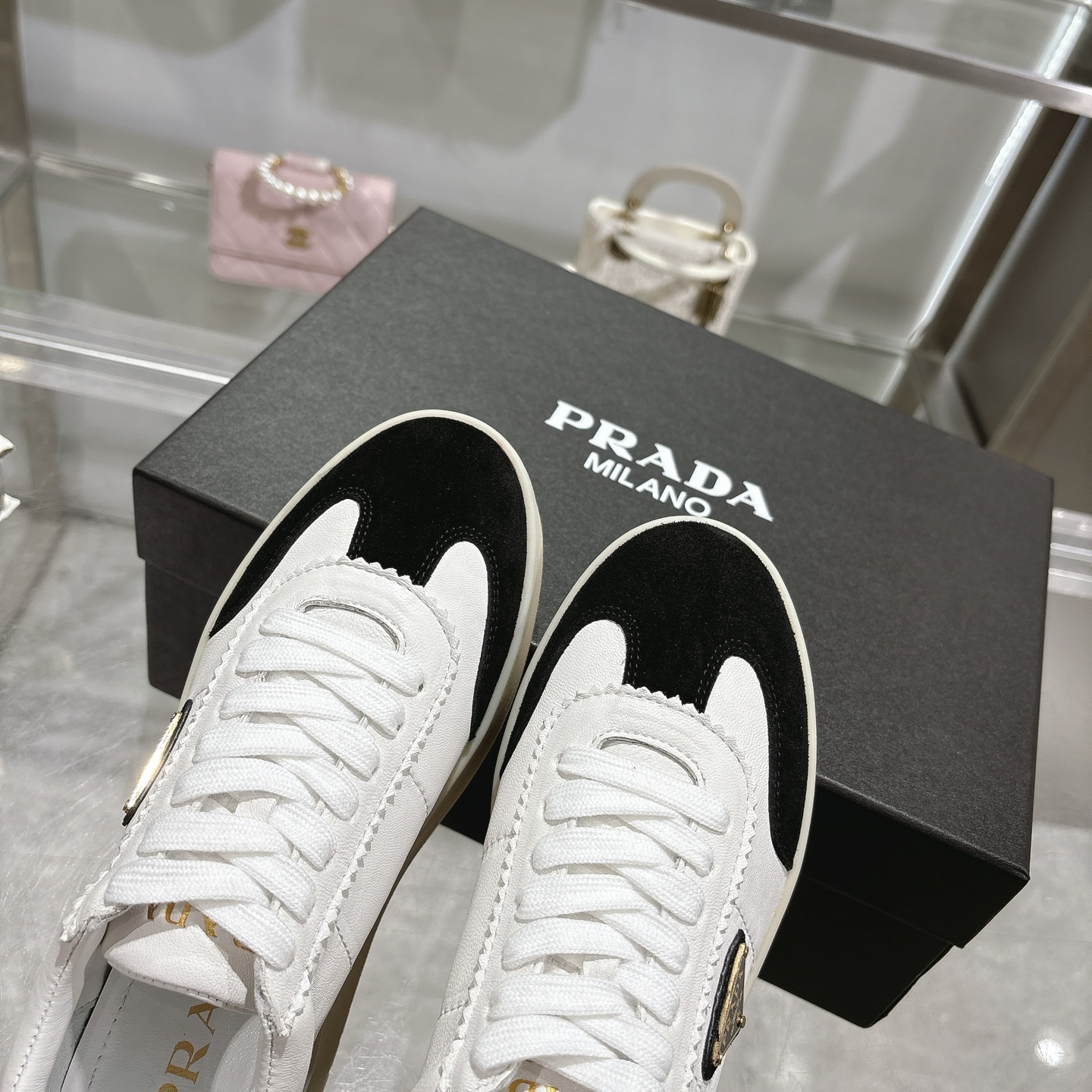 Prada Women's Leather Platform Sneakers, Black & White, Size 35-40 8 i1741811293691 7183 0 6