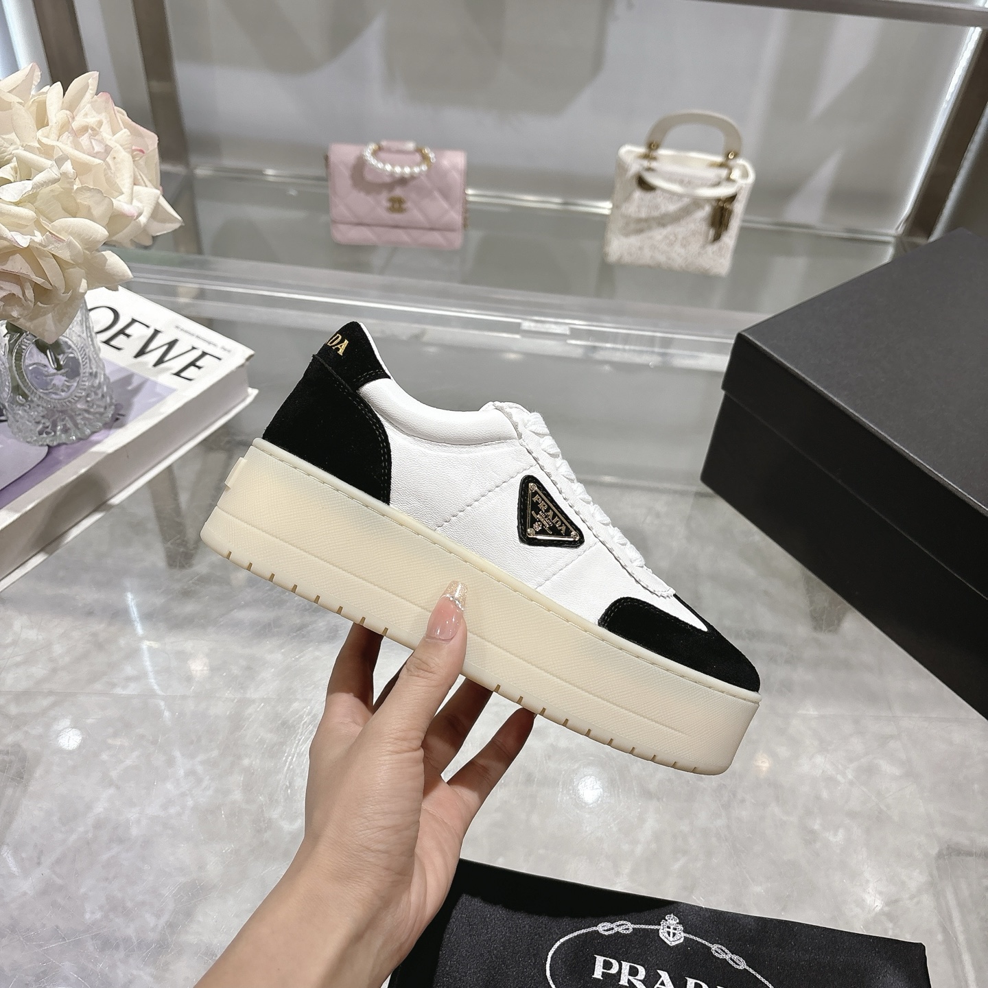 Prada Women's Leather Platform Sneakers, Black & White, Size 35-40 6 i1741811293691 7267 0 4