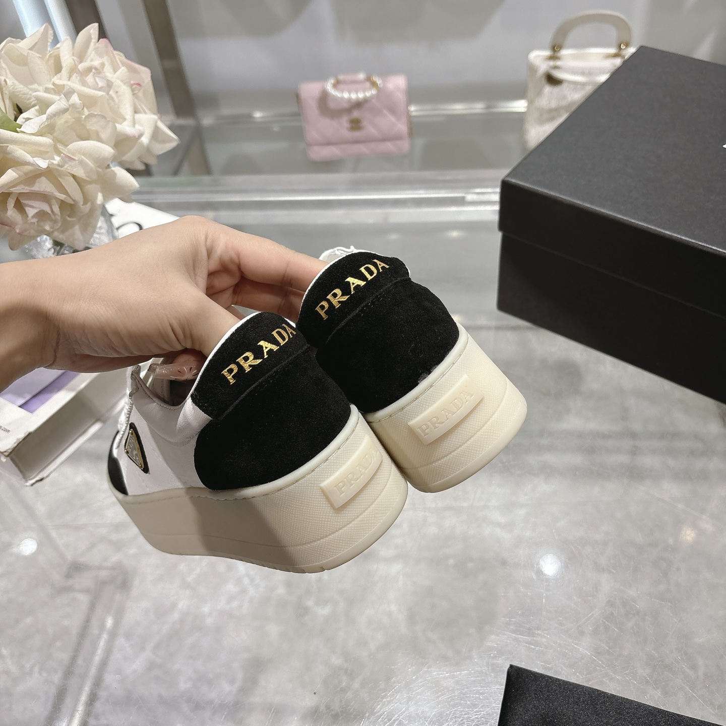 Prada Women's Leather Platform Sneakers, Black & White, Size 35-40 9 i1741811295626 1762 0 7