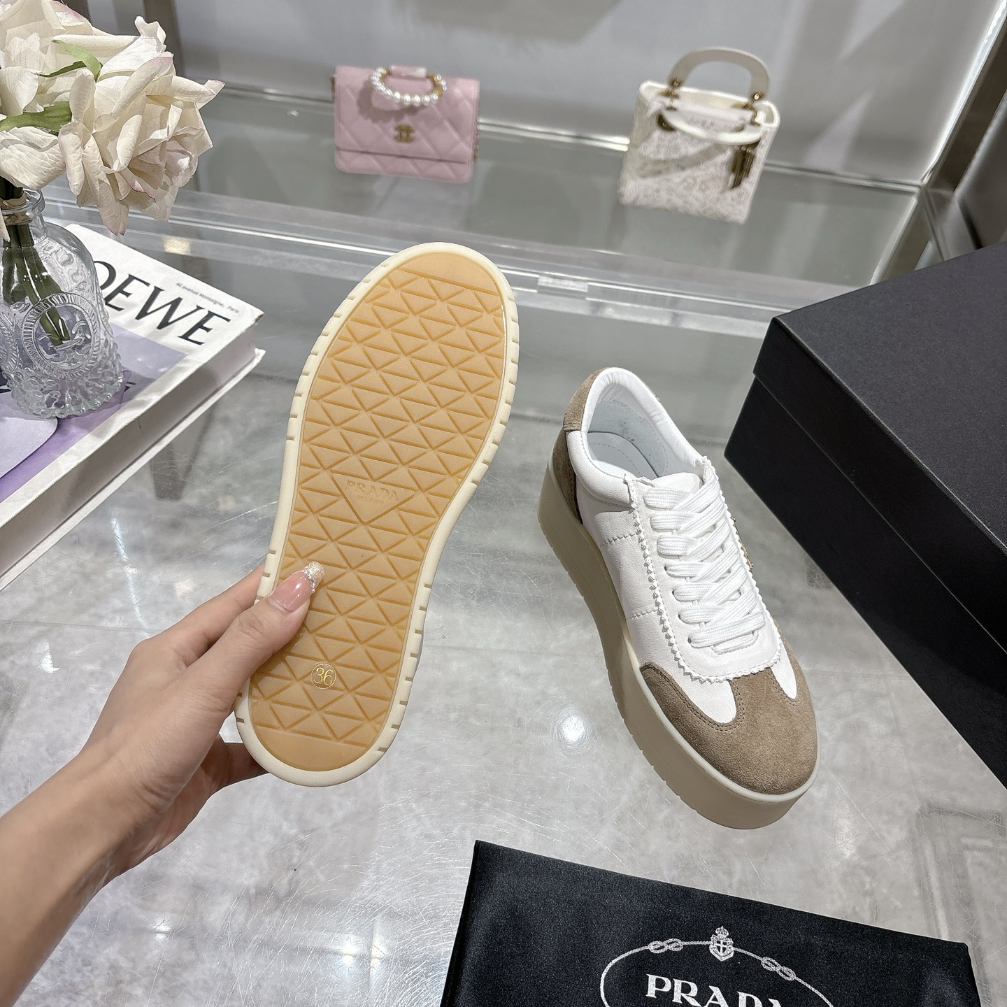 Prada Women's White Leather and Suede Trim Platform Sneakers 10 i1741811467511 82 0 8