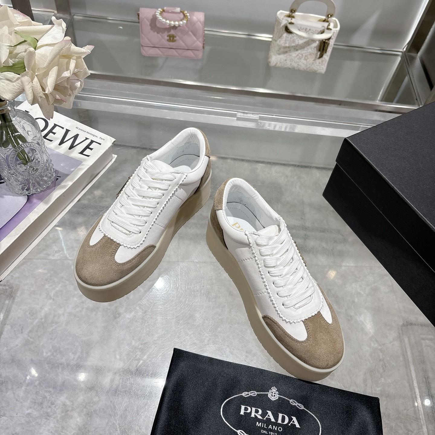 Prada Women's White Leather and Suede Trim Platform Sneakers 4 i1741811467573 9104 0 1