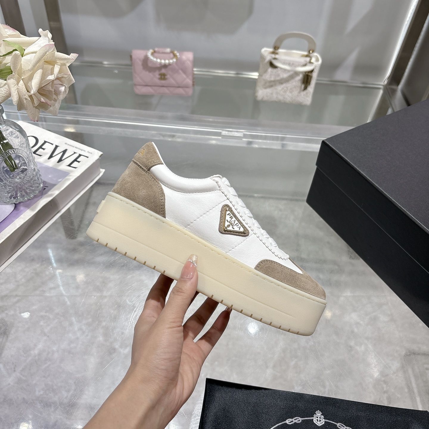 Prada Women's White Leather and Suede Trim Platform Sneakers 6 i1741811467603 6341 0 4