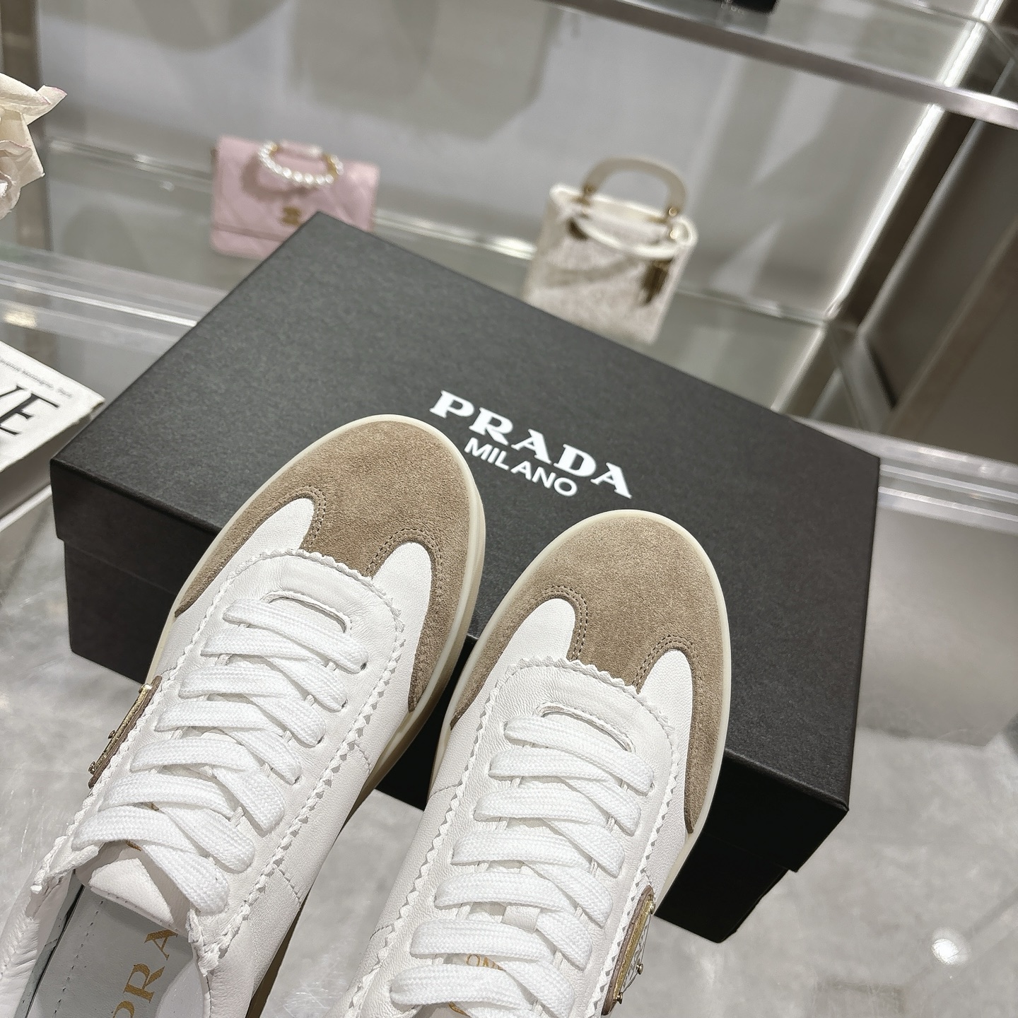 Prada Women's White Leather and Suede Trim Platform Sneakers 8 i1741811467635 4123 0 6