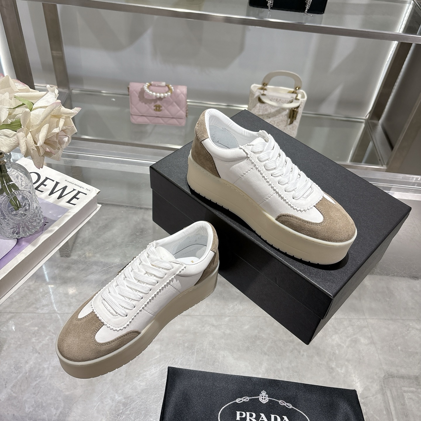 Prada Women's White Leather and Suede Trim Platform Sneakers 7 i1741811468660 9939 0 5
