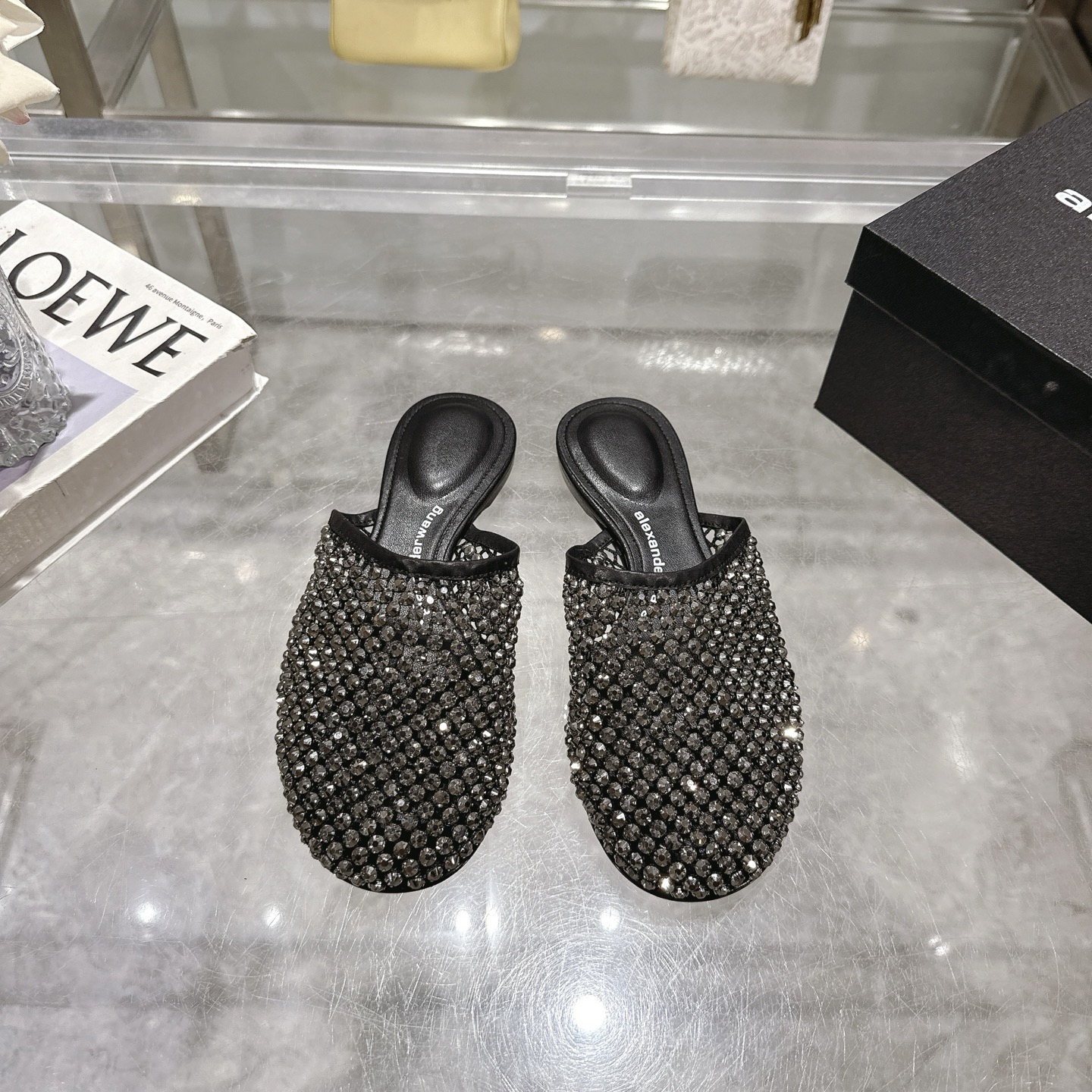 Alexander Wang Rhinestone Embellished Mesh Pointed Toe Mules 1 Alexander Wang Rhinestone Embellished Mesh Pointed Toe Mules