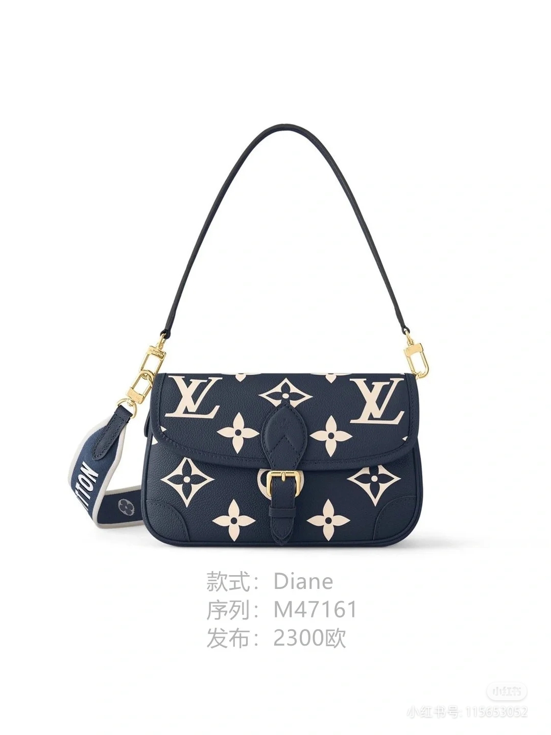 NO:202608,, Top original single model M47161 Navy, M46386 Black M46388 MW White Diane handbag is made of Louis Vuitton classic Monogram Empreinte embossed leather woven the brand logo into a removable wide jacquard shoulder strap, adding a crossbody option in addition to the removable leather shoulder strap, flexible and compatible with elegant style or dynamic style. Size 23 × 16 × 8.5 cm, LV [top original list], louis vuitton, louis vuitton19860909, 顶级原单型号 M47161海军蓝,M46386 黑色 M46388米白本款Diane手袋取材路易威登经典Monogram Empreinte压纹皮革将品牌标识织入可拆卸宽幅提花肩带,在可拆即皮革肩背带之外再添斜挎选择,灵活契合忧雅格调或动感风尚.尺寸23 × 16 × 8.5 cm,LV【顶级原单】,louis vuitton,louis vuitton,Bag