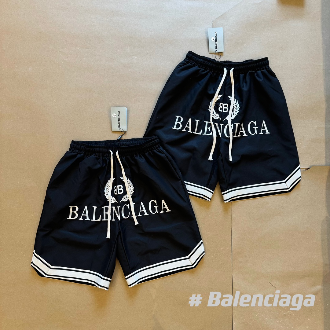 Replica -ontwerper van hoge kwaliteit
 Balenciaga Kleding Korte Broek Zwart Wit Borduurwerk Unisex Katoen Zomercollectie Breed been