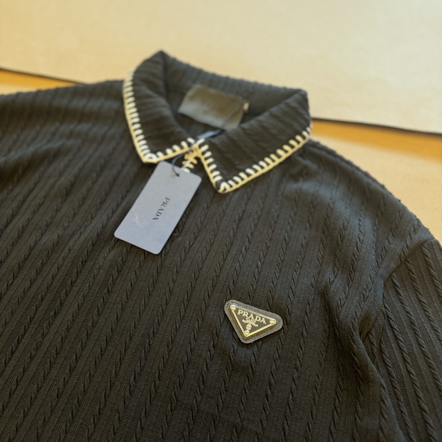 Prada Long Sleeve Textured Polo Shirt - Classic Old Money Style, Relaxed Fit 4 i1755250840318 6769 0 2