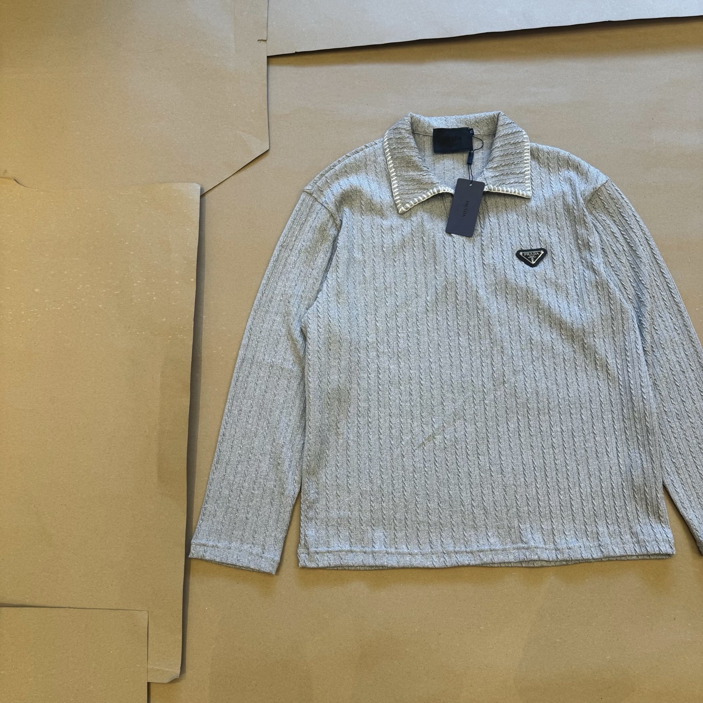 Prada Long Sleeve Textured Polo Shirt - Classic Old Money Style, Relaxed Fit 8 i1755250841206 291 0 6