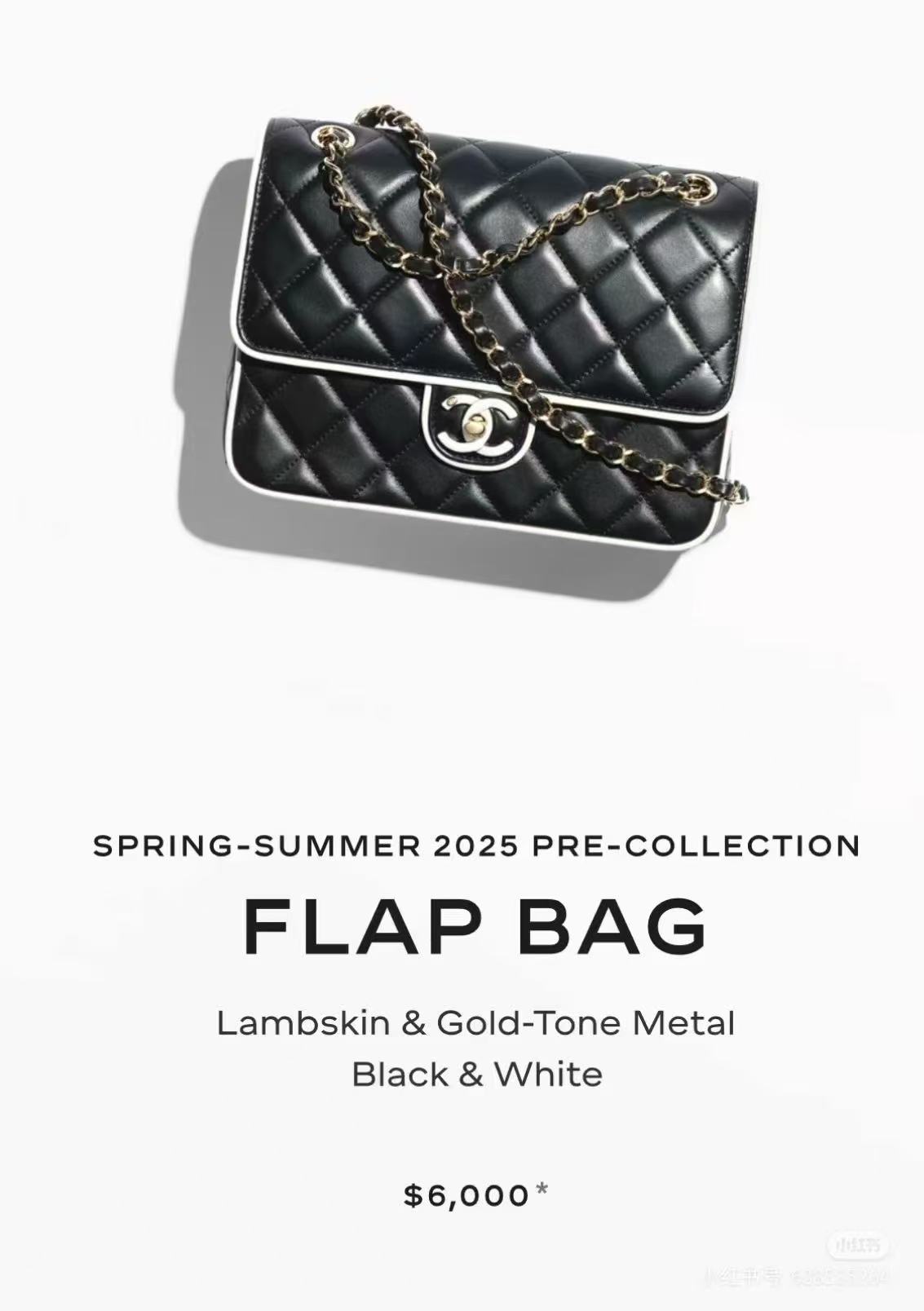 Chanel Black & White Lambskin Flap Bag with Gold-Tone Metal, 16.5 x 23.5 cm