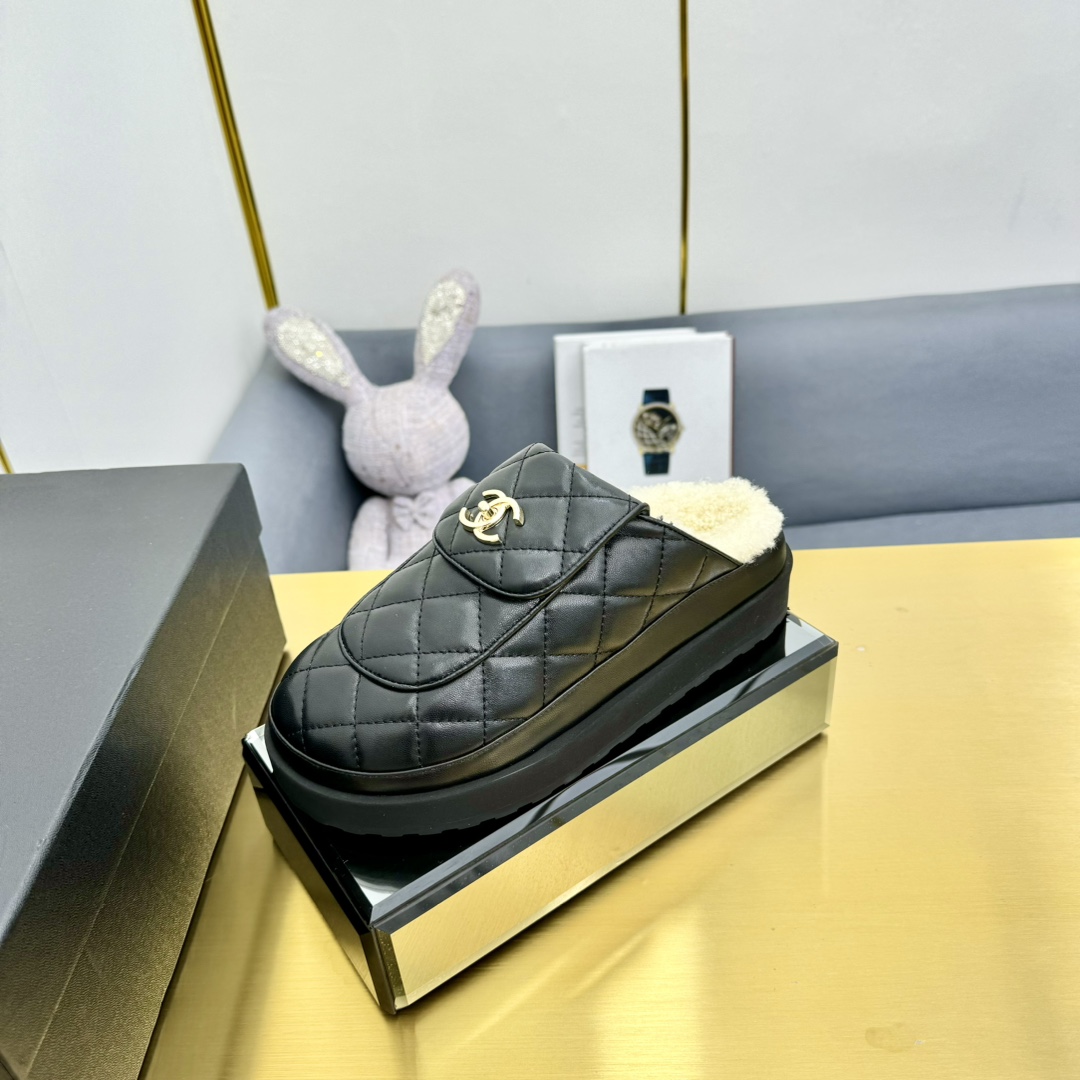 Chanel Shoes Mules Rubber Sheepskin Wool Casual