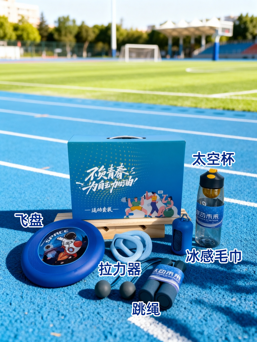 运动系列：太空杯+冰感毛巾+拉力器+飞盘+跳绳